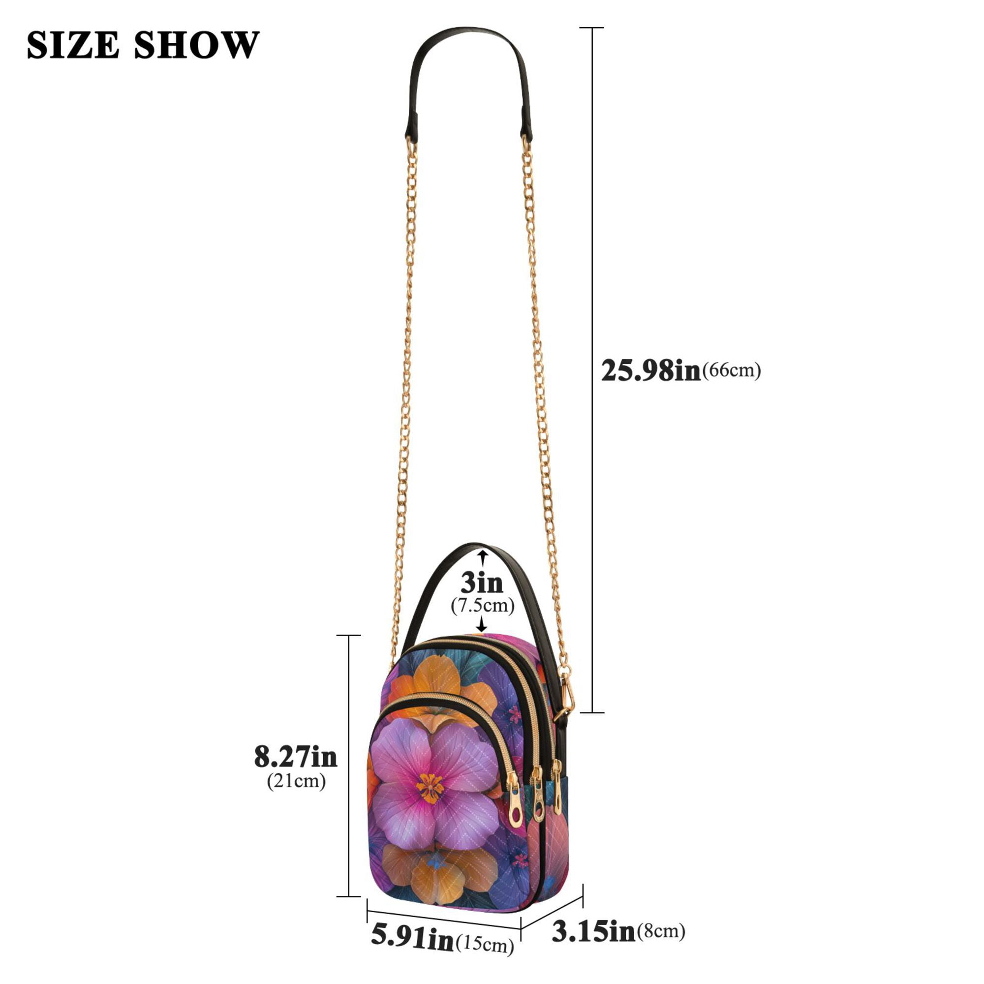 FORMRS Crossbody Bag for Women Quilted Travel Shoulder Cell Phone Purse with Chain Strap Handbag, Large Purple Flowers
