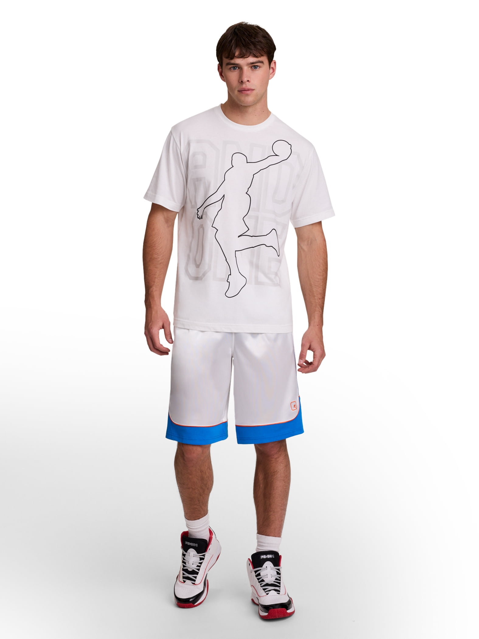 AND1 Men's and Big Men's All Court Colorblock Short, 11" inseam, up to Size 5XL