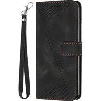 Case for Motorola Edge 2024 Case Wallet Black with Strap Lanyard, Motorola Moto Edge 2024 Phone Case Leather with Card Holder Shockproof Flip Cover Heavy Duty (Black)