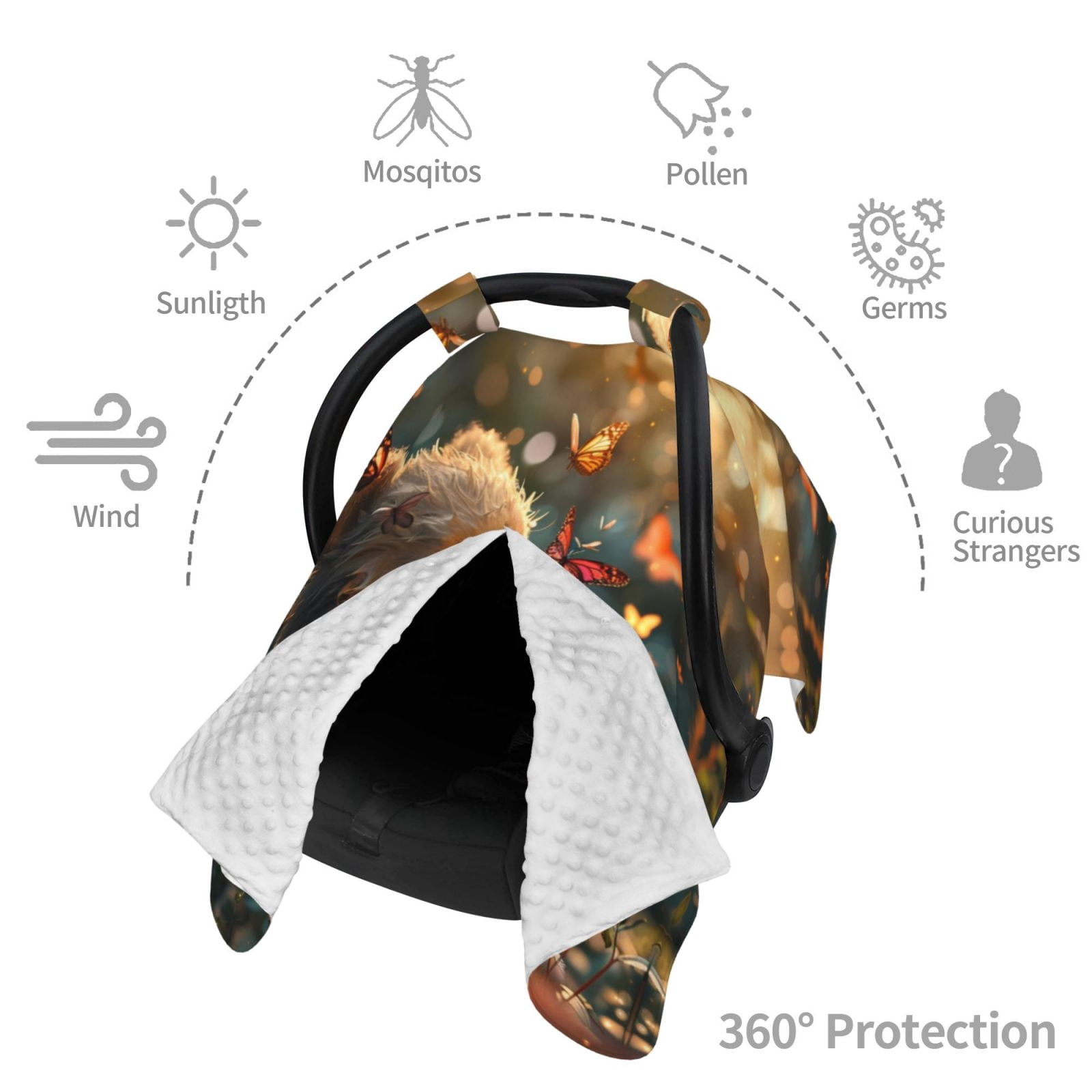 Car Seat Cover Baby - Sunshine Butterfly Flower Bear Breathable Infant Car Seat Cover for Baby Carseat, Lightweight Comfort Baby Essentials Must Haves Newborn Stuff for Girl Boy