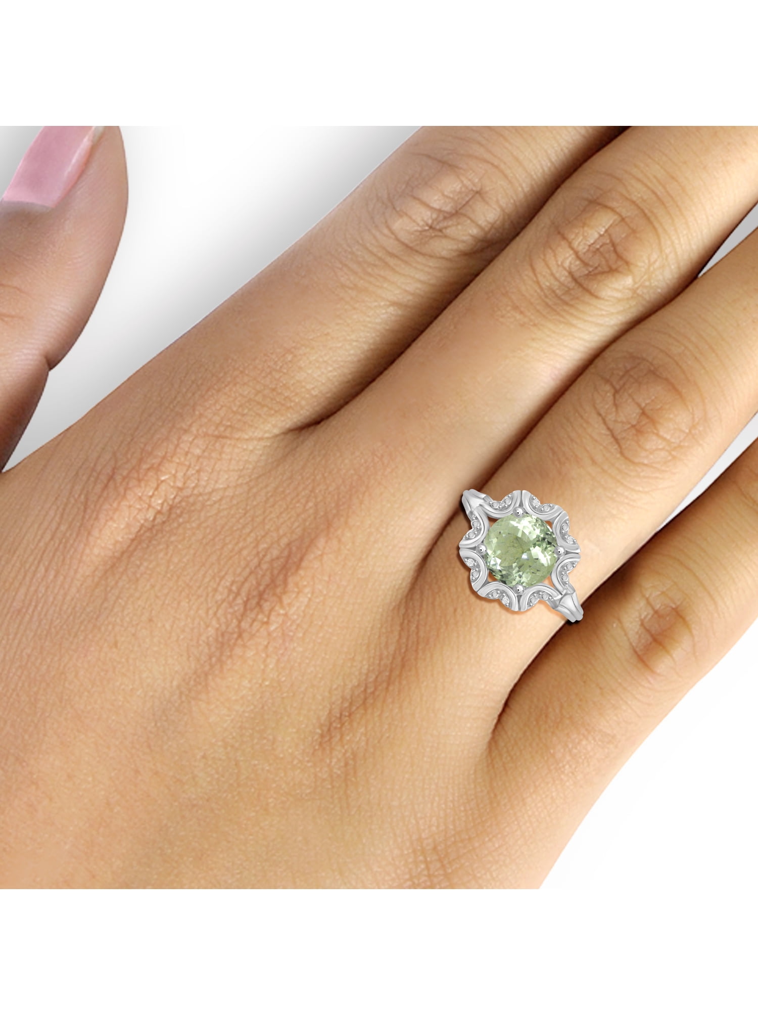 JewelersClub Green Amethyst Ring Birthstone Jewelry – 2.50 Carat Green Amethyst 0.925 Sterling Silver Ring Jewelry with White Diamond Accent – Gemstone Rings with Hypoallergenic 0.925 Sterling Silver