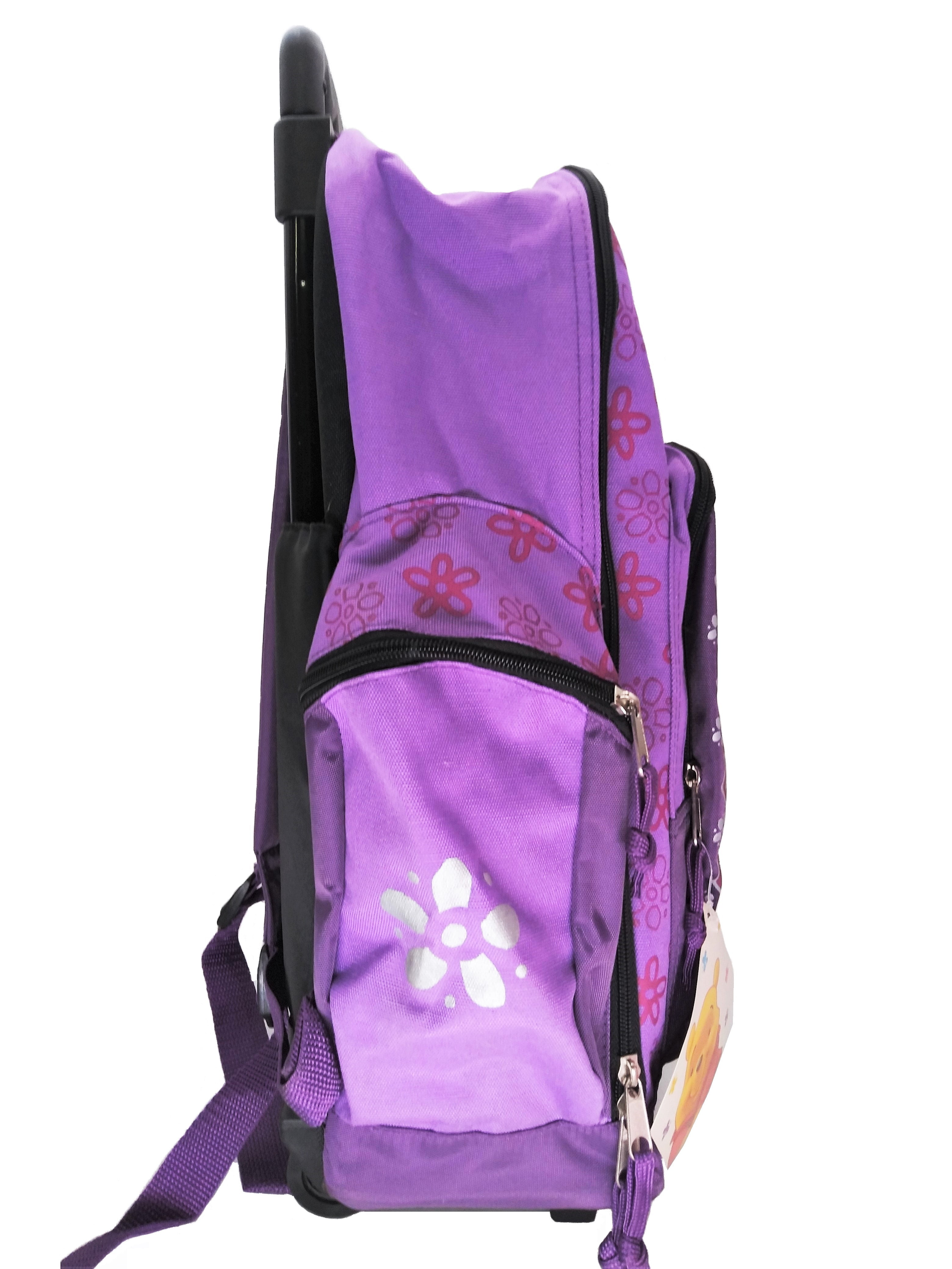 Winnie the Pooh Bear Rolling Backpack 16 inch Large Purple Flowers