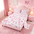 thumbnail image 2 of meiyoeat Pink Cow Print Bed Sheets,Girly Bow Full Size Sheets For Girl,4-Piece,1 Flat Sheet,1 Fitted Sheet and 2 Pillowcases, 2 of 6