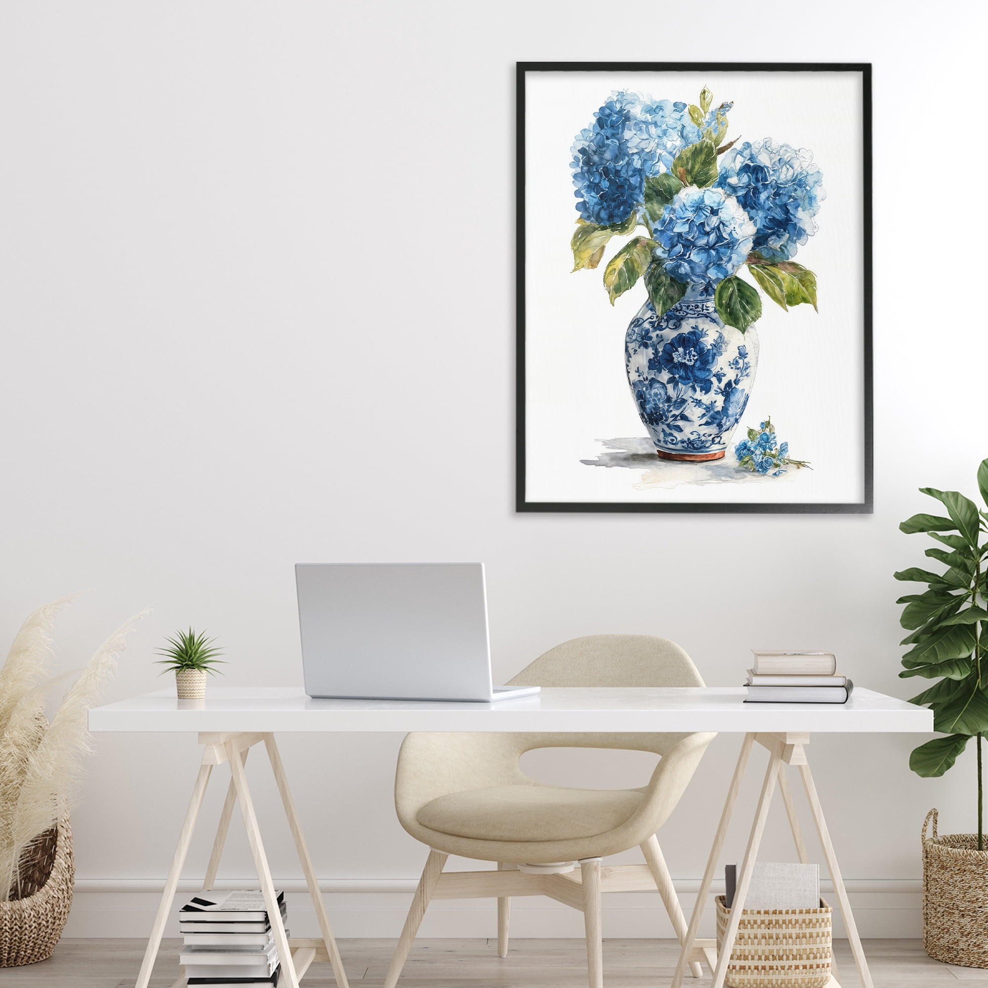 Stupell Industries Porcelain Vase with Hydrangea Bouquet Black Framed Giclee Art, design by Imagine It Images