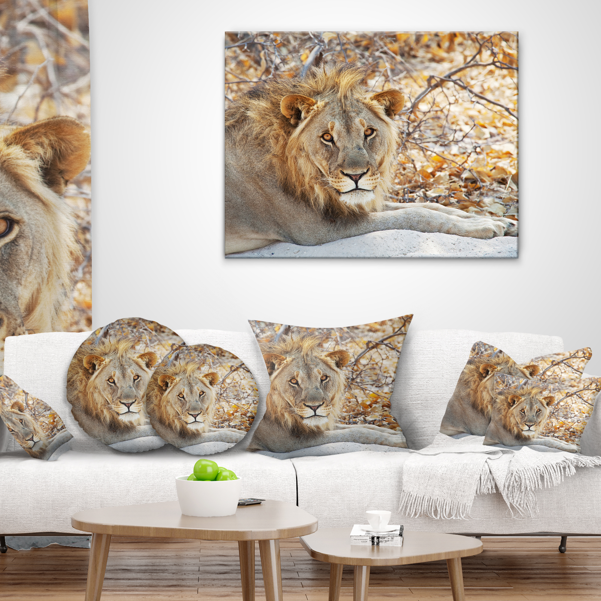 Designart Solitary Lion Taking Rest in Forest - African Throw Pillow - 18x18