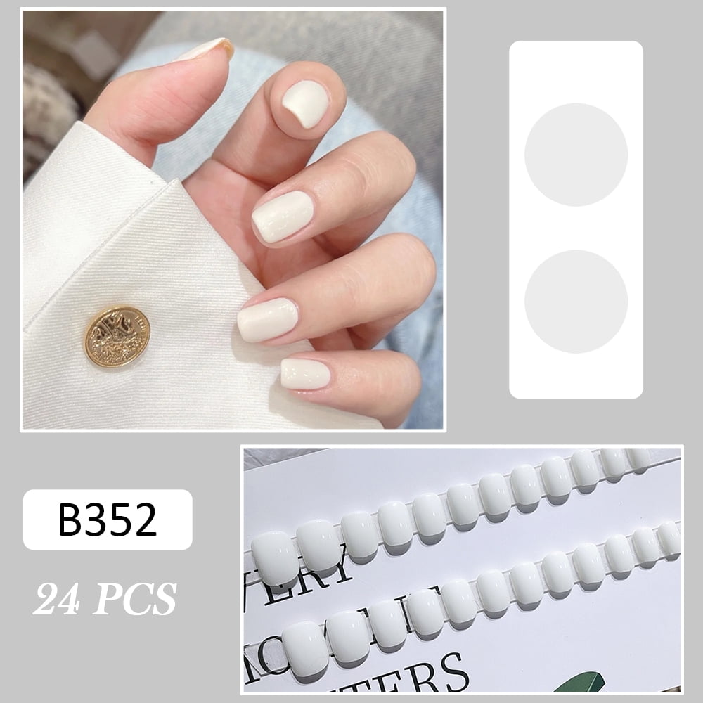 24Pcs Pure White Short False Nails Glossy Wearable Fake Nail for Women and  Girls 