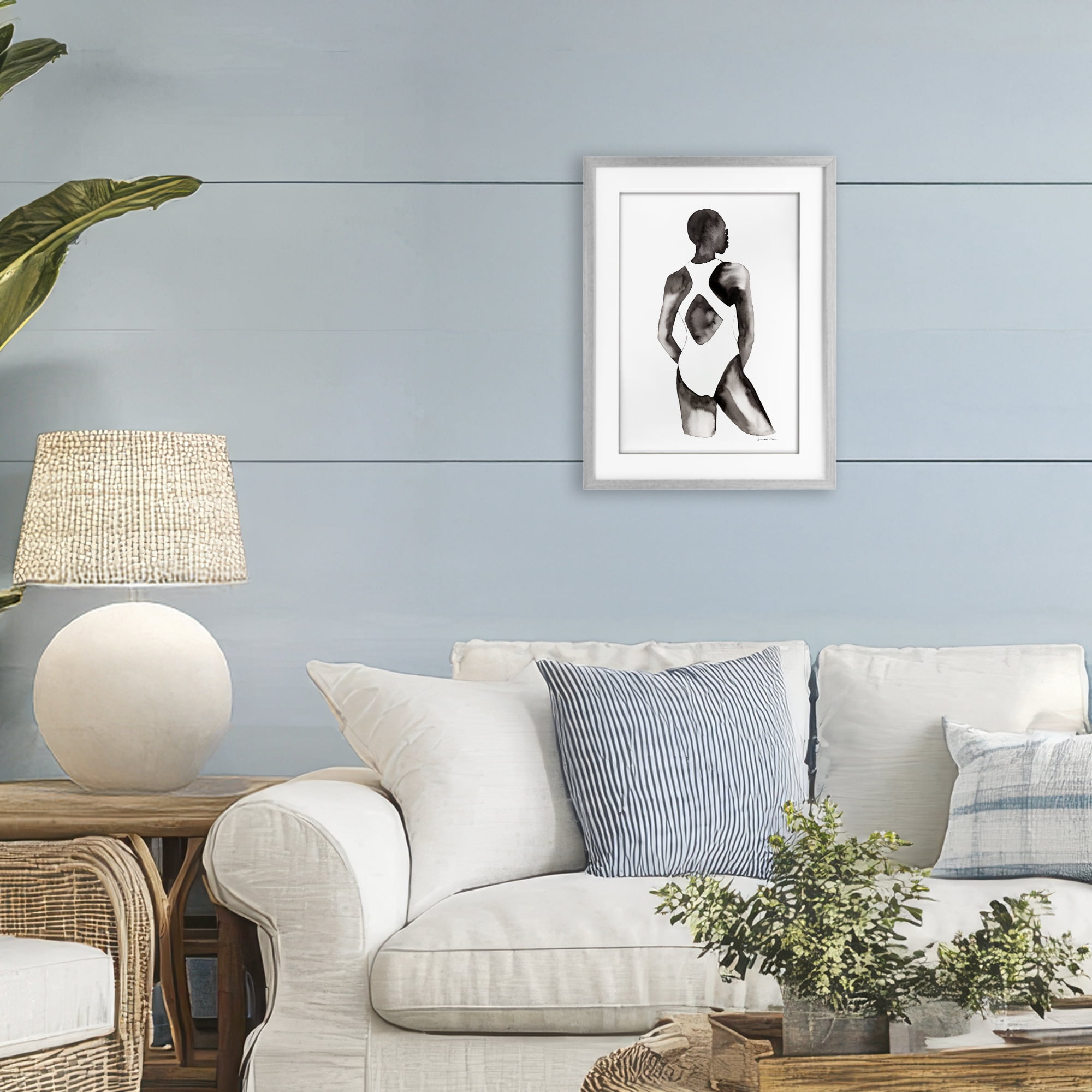 Stupell Industries Beach Day Swimsuit Silhouette Gray Framed Print Under Glass, design by Simone Elum