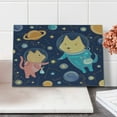 thumbnail image 2 of Space Cutting Board, Cartoon Dog and Cat Floating Among the Stars Animal Astronauts Exploring Universe, Decorative Tempered Glass Cutting and Serving Board, Small Size, Multicolor, by Ambesonne, 2 of 5