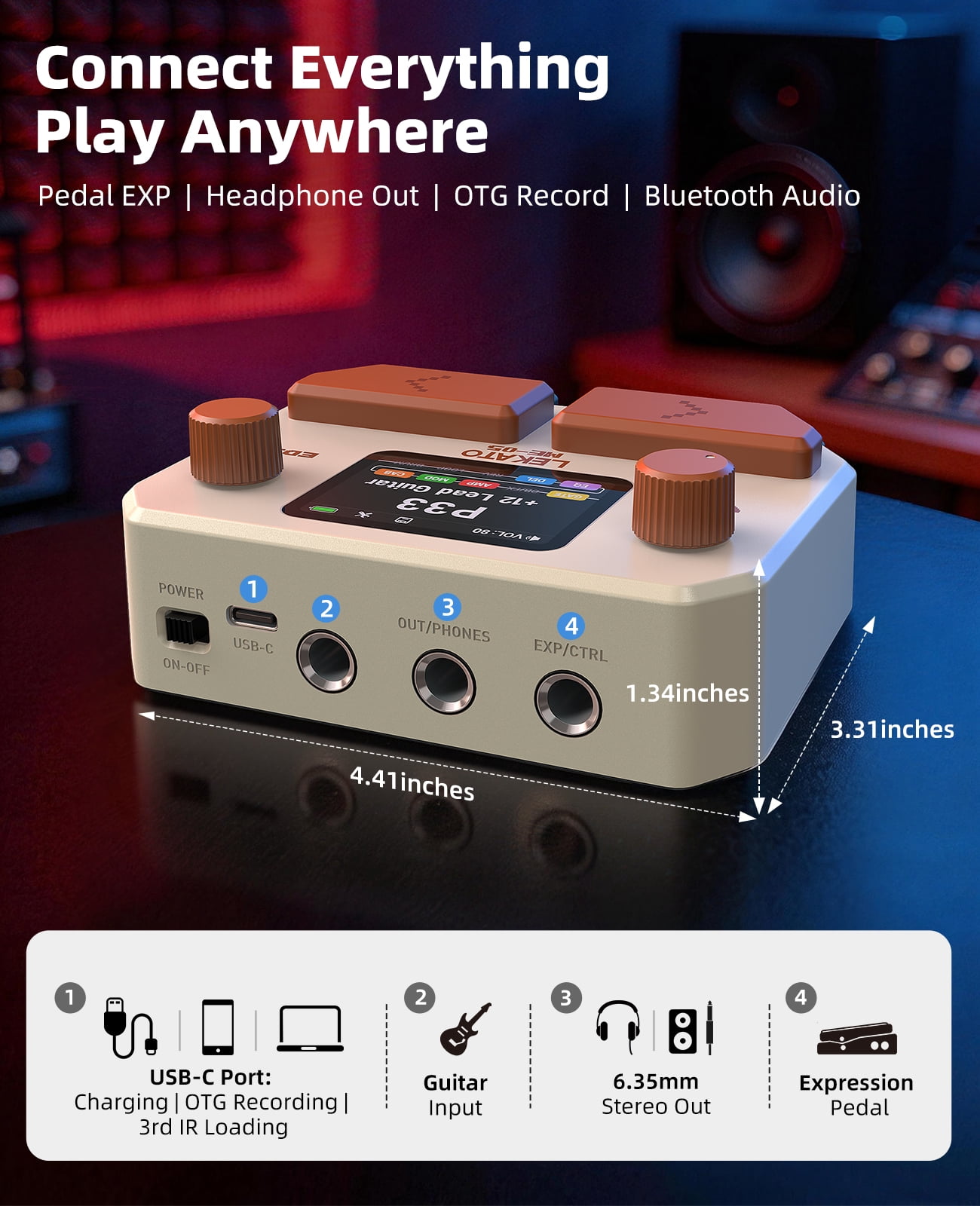 LEKATO Mini Guitar Amp 5W Rechargeable Electric Guitar Amplifier Clean&Overdrive Effects Bluetooth Guitar Amp Portable for Daily Practice