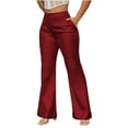 thumbnail image 2 of Viikei Women High Waist Faux Leather Pants,Women's Solid Color Casual Drape Slightly Flared Slim Pants Wine XS, 2 of 5