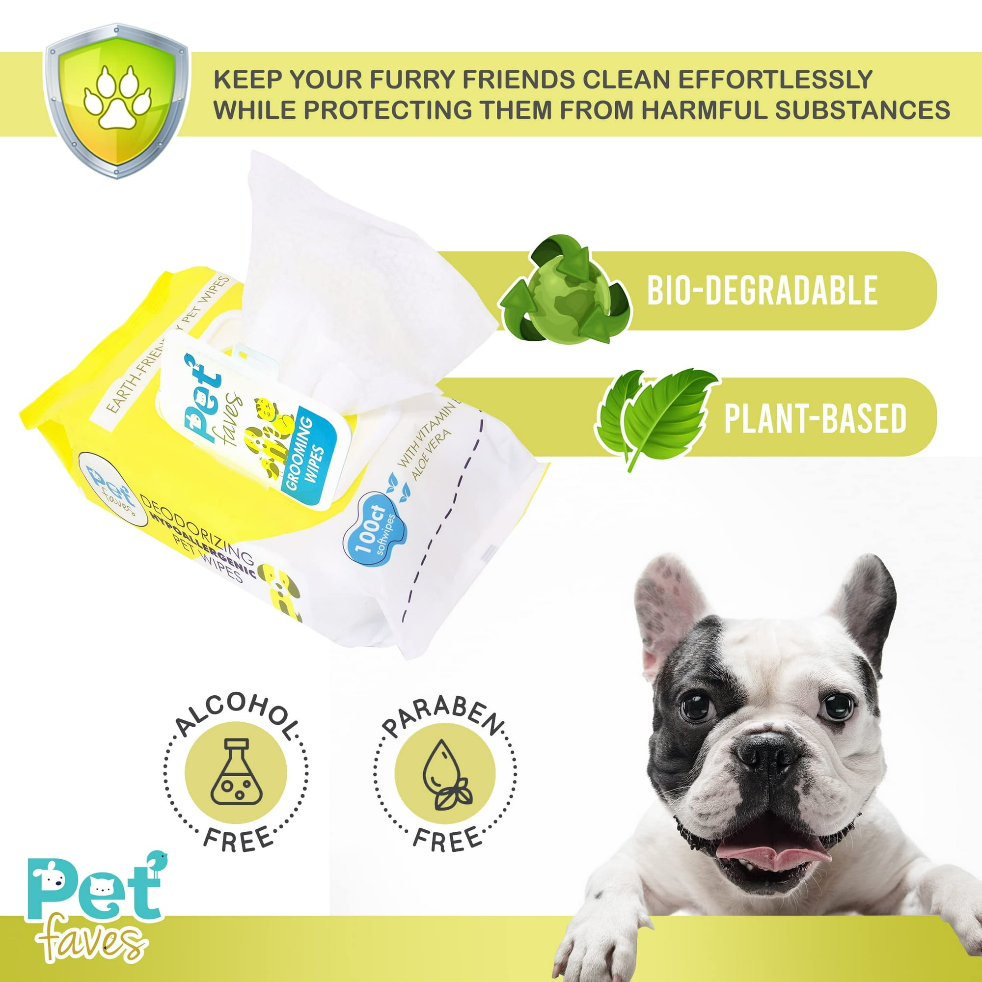 Hypoallergenic Dog Grooming Wipes for Paws Butt Face Body Plant Based Natural Fresh Scent 100ct Clean Deodorize Between Baths Walmart