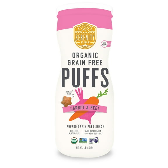 Serenity Kids Organic Grain Free Puffs Baby & Toddler Snacks, Carrot & Beet, 1.5 oz. Canister