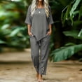 thumbnail image 4 of PRINxy Women All Match Linen Texture Two Piece Outfit Summer Crew Neck Short Sleeve Top Loose Wide Leg Pants Ladies Outdoor Leisure Daily Wear Suit Gray XXXL, 4 of 7