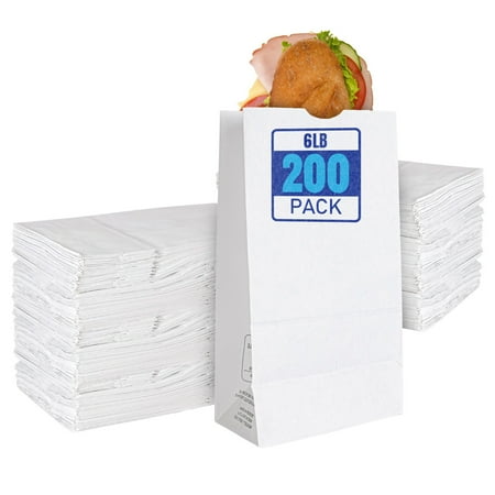 Stock Your Home 6 Lb White Paper Bags (200 Count) - Eco Friendly White Lunch Bags - Small White Paper Bags for Packing Lunch & Snacks - Blank White Lunch Bags Paper for Arts & Crafts Projects