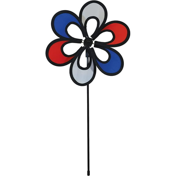 In the Breeze 2674 10-inch Patriotic Windee Wheelz Flower Spinner, Red, White & Blue Garden Wind Spinner