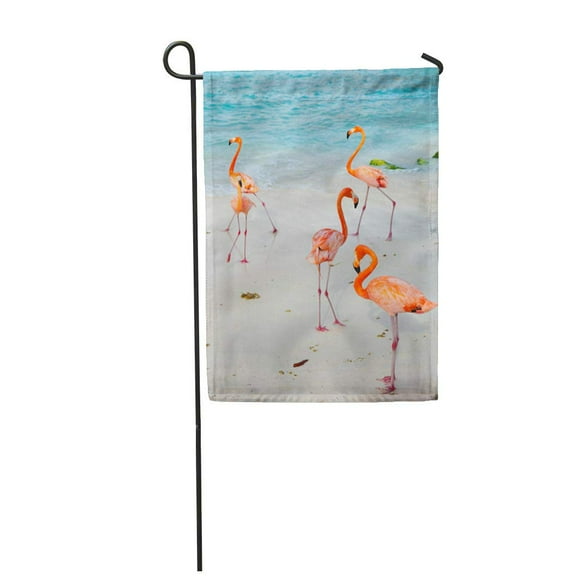 NUDECOR Red Aruba Flamingos Caribbean Anima Beach Falmingos Garden Flag Decorative Flag House Banner 28x40 inch