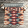 thumbnail image 2 of Ambesonne Ikat Quilted Coverlet 3 Pcs, Oriental Weaving Style, Queen Size, Red Orange Teal, 2 of 2