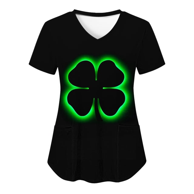 Birdeem Mode de la Saint-Patrick pour Femmes, Col en V, Décontracté, Manches Courtes, Imprimé, Poches, Hauts Blouse pour Dames