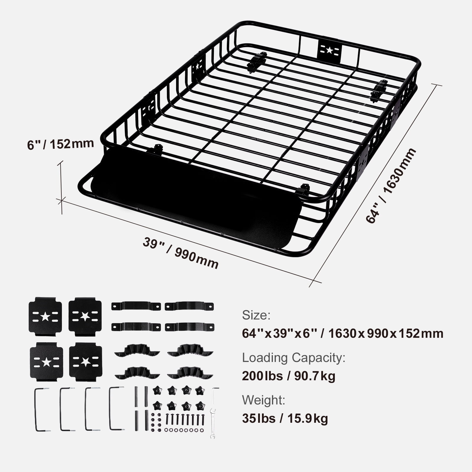 KFFKFF 200 lbs 64"x39"x6" Roof Rack Cargo Basket Capacity Extension for SUV Truck