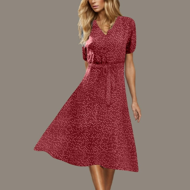 Amzcrzy Robes pour Femmes Robes d'Été pour Femmes Robes pour Femmes Mode Femmes Été-Col Bandage Imprimé Décontracté Manches Courtes Robes Grande Taille Robes pour Femmes aux Formes Robe d'Été