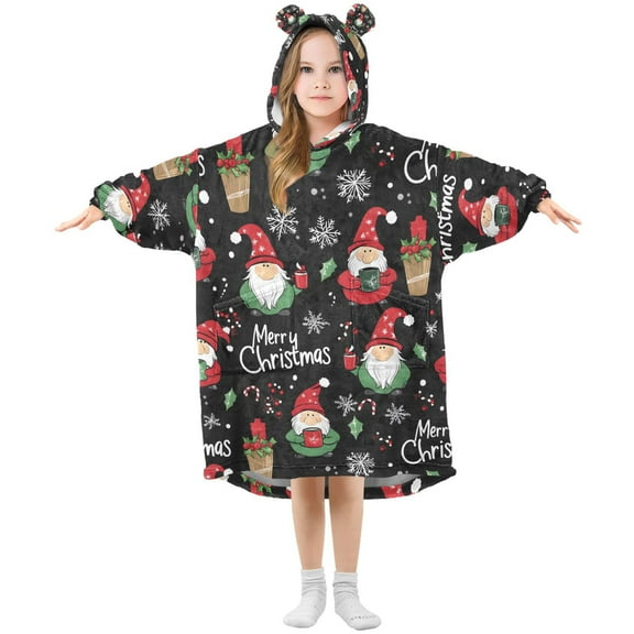 joogoo Wearable Blanket Hoodie for Christmas Gnome Snowflakes Oversized Sherpa Hooded 3-14 YR M
