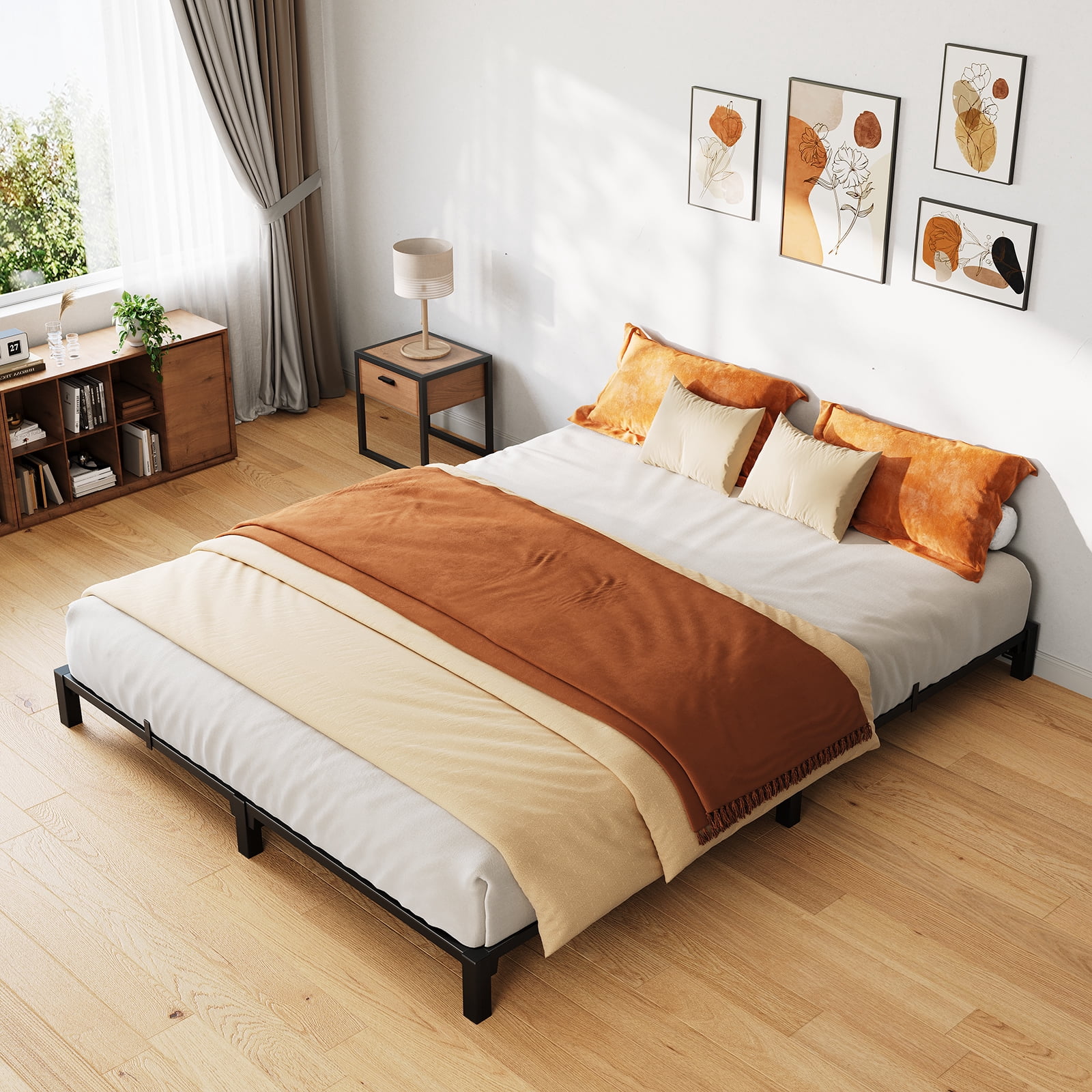 6 Inch Heavy Duty Metal Bed Frame, Low Profile Platform with Sturdy Mattress Foundation, Noise Free Easy Assembly, No Box Spring Needed for King, Queen, Full, Twin Size