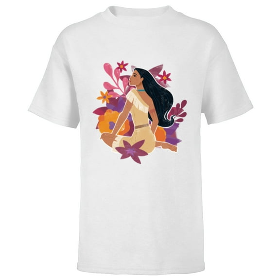 Disney Princess Pocahontas in the Flowers - Short Sleeve T-Shirt for Kids - Customized-White