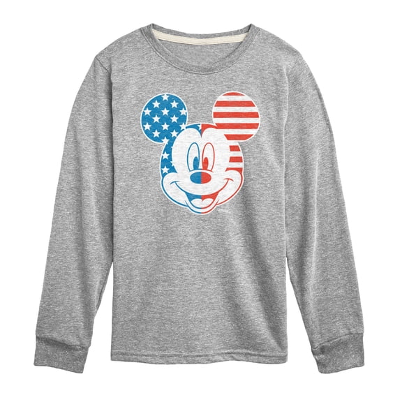 Disney - Americana - Mickey Face Stars And Stripes - Toddler And Youth Long Sleeve Graphic T-Shirt