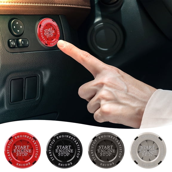 Universal Car Engine Start Stop Button Cover, Rotating Ignition Protection Cover, Alloy Push Button Decoration for Cars, SUVs, Trucks, Motorcycles, Anti-Scratch, Easy Install, Red