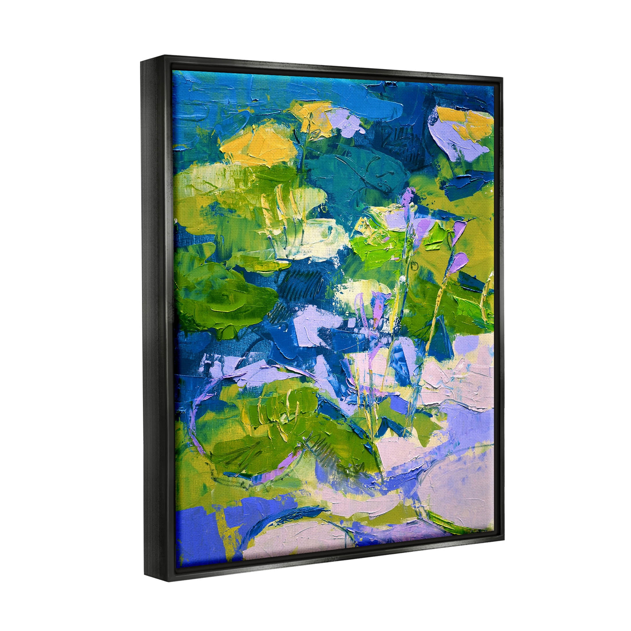 Stupell Industries Bold Pond Botanicals Lotus Flowers Painting Jet Black Floating Framed Canvas Print Wall Art, Design by Dorothy Fagan