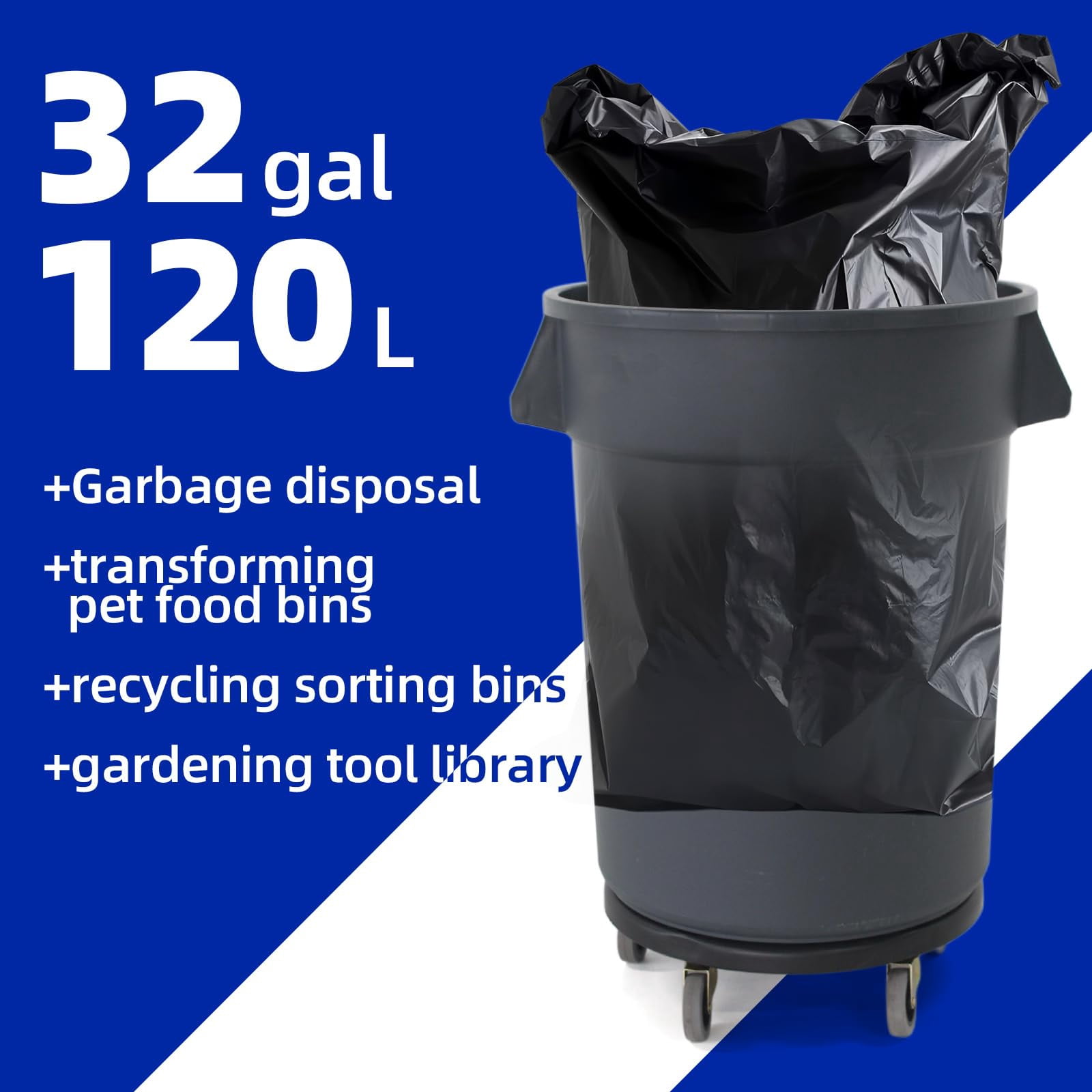 32 Gallon Outdoor Trash Can with Lid and Wheels, Large Trash Can with Removable Wheels and Sturdy Handle, Garbage Cans for Kitchen, Hospitals, Garages, Backyards and Yards