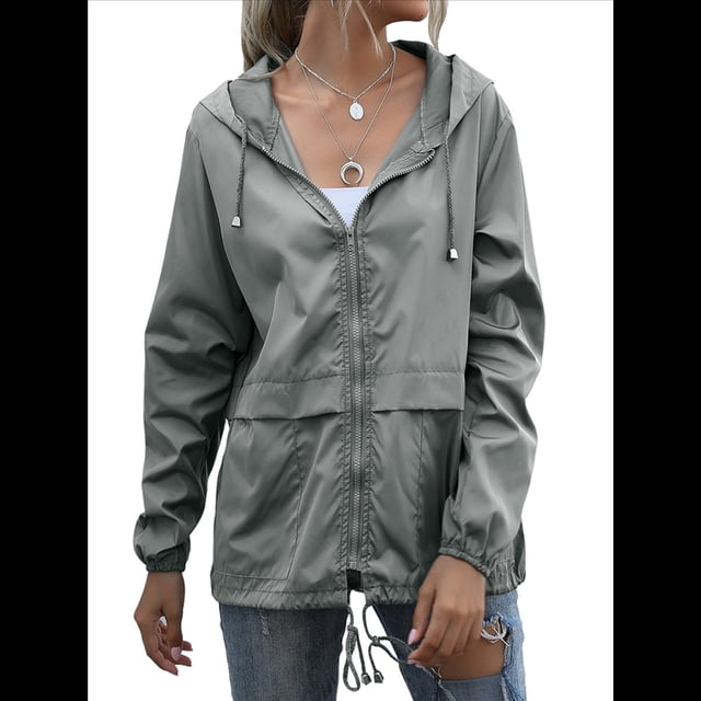 Impermeables para Mujer, Impermeables, Resistentes Al Viento, Ajustables, con Capucha y Bolsillos. Gris L