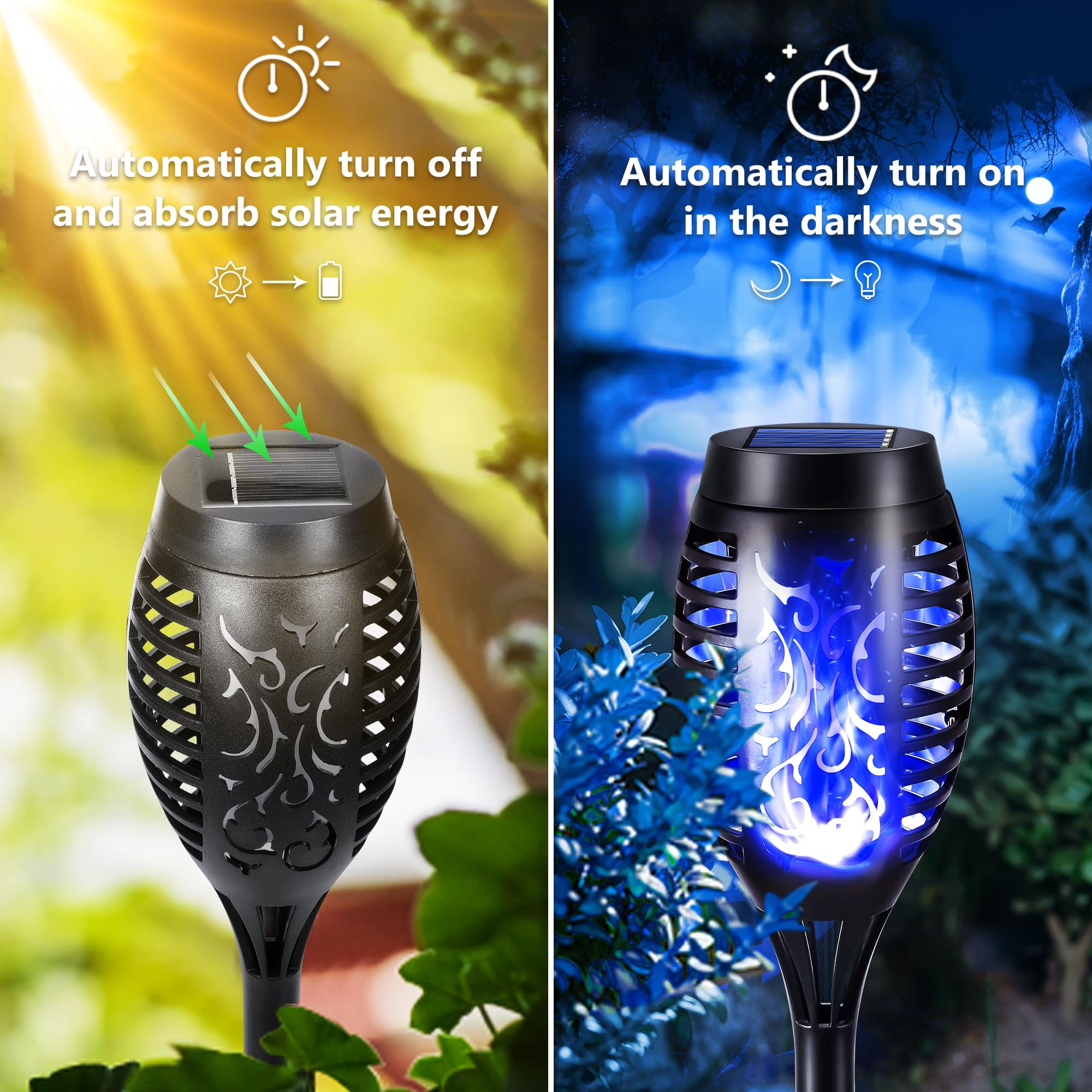 Toodour Solar Halloween Lights Outdoor, 12 Pack LED Solar Torch Lights with Flickering Flame, Waterproof Halloween Decorations for Patio Garden Yard Pathway Landscape, Blue