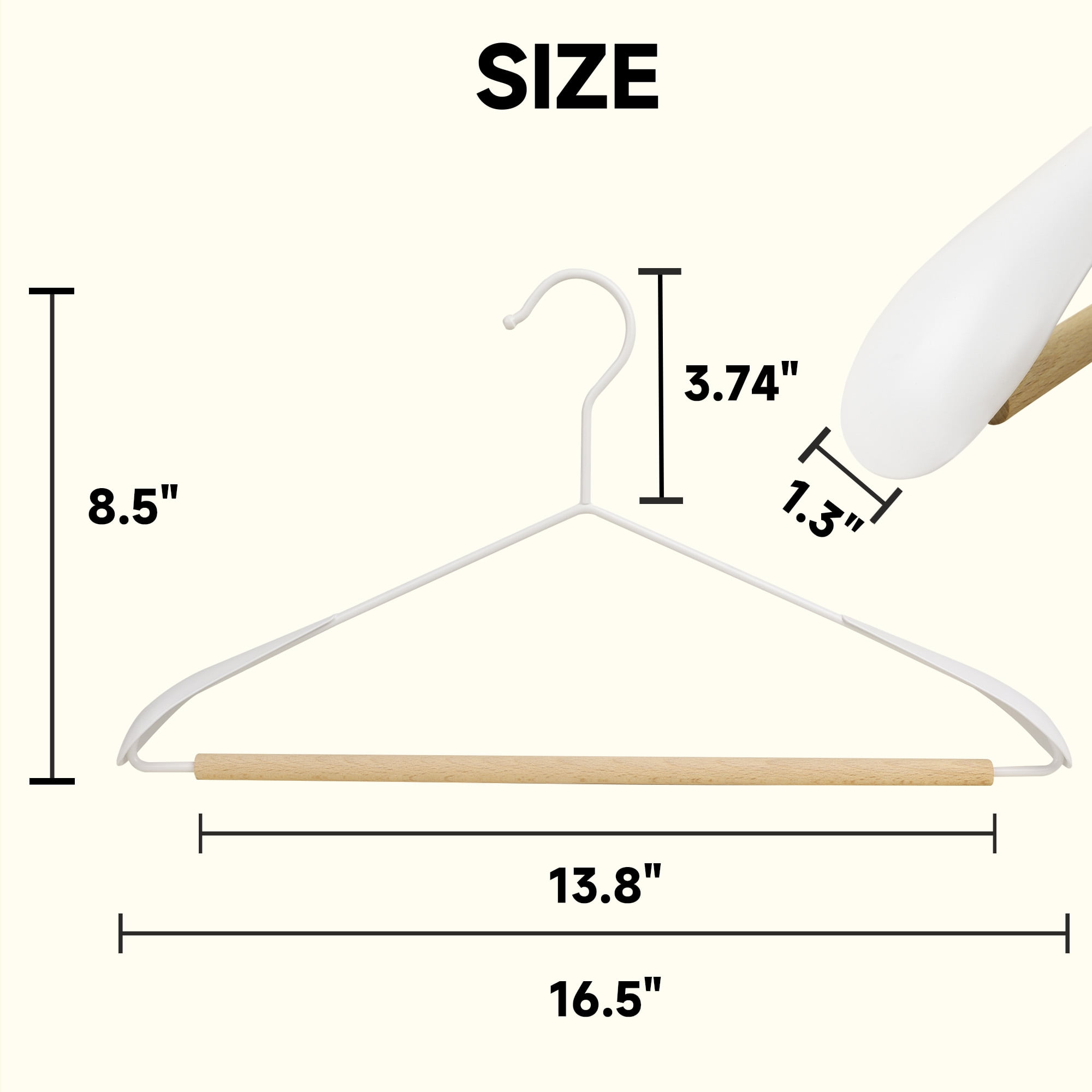 BP4U 12-Pack Heavy Duty Metal Wide Shoulder Suit Hangers, Welded Coat Hangers with Beech Wood Pants Bar(White)