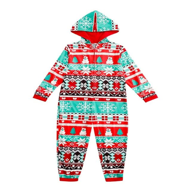 Famille Pyjamas Dessin Animé Imprimé à Capuche Combinaison Papa Maman Enfants Bébé Xams Tenues