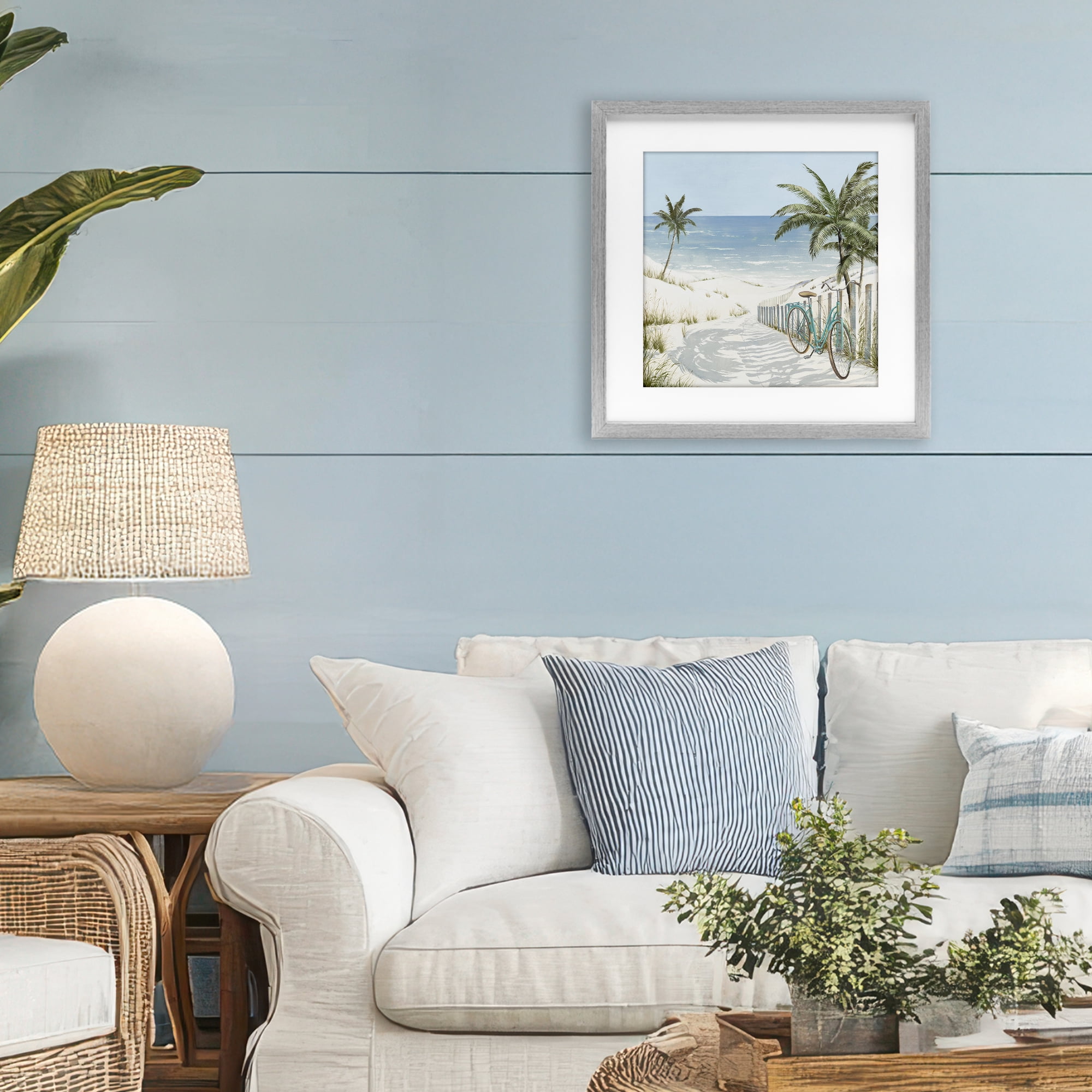 Stupell Industries Beach Bike Coastal Scene Gray Framed Print Under Glass, design by Lorenzo Collective