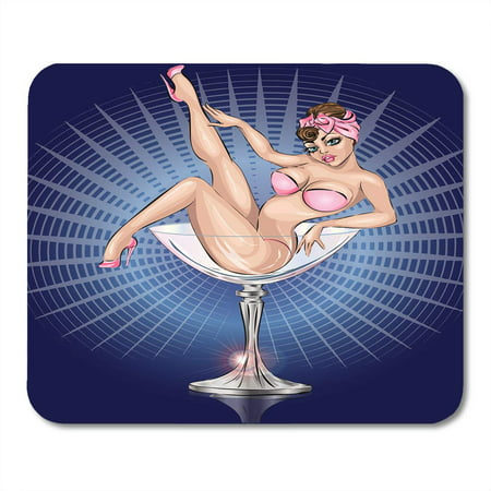 KDAGR Pop Burlesque Pin Up Girl Wearing Pink Bikini in Martini Glass Champagne Adult Mousepad Mouse Pad Mouse Mat 9x10 inch