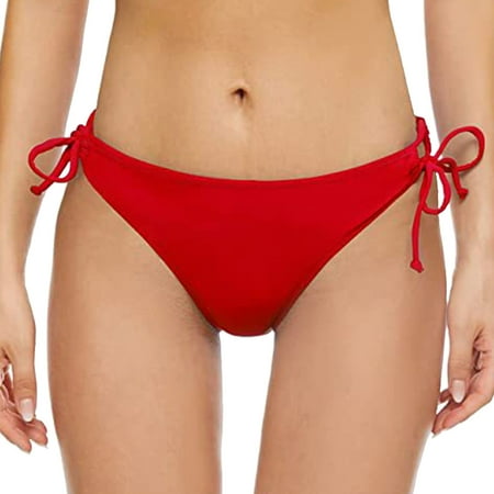 VMESZQFG Womens Bikini Bottoms Full Coverage Bathing Swimsuit Bottom Adjustable Ruched Side Tie Swim Briefs Hawaii Beach Vacation Women Shorts Red M