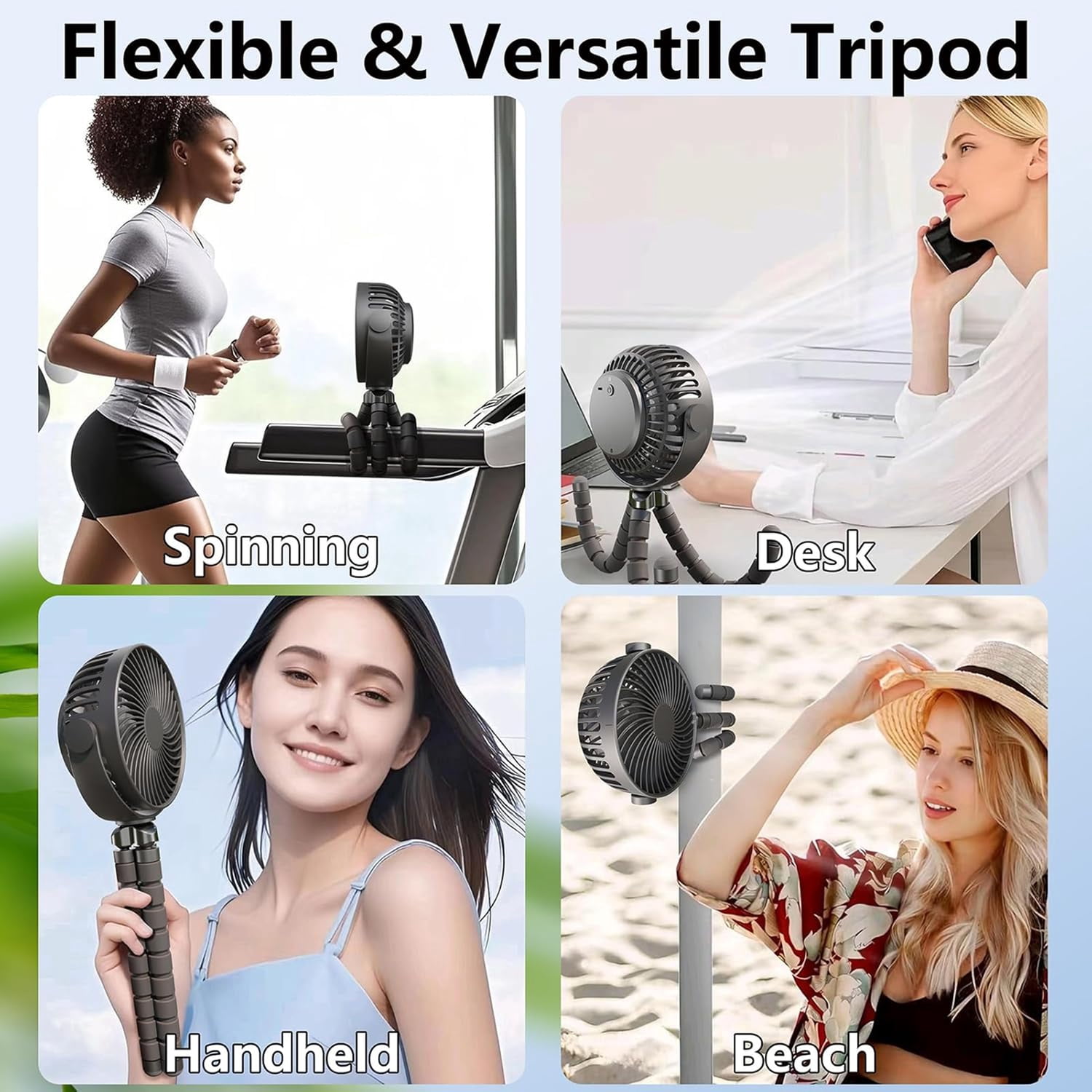 airbro 5-In. Portable Squid Fan with Flexible Tripod Legs, 4 Speeds, 800-mAh Rechargeable Battery, up to 5 Hours Run Time, 360° Air Flow