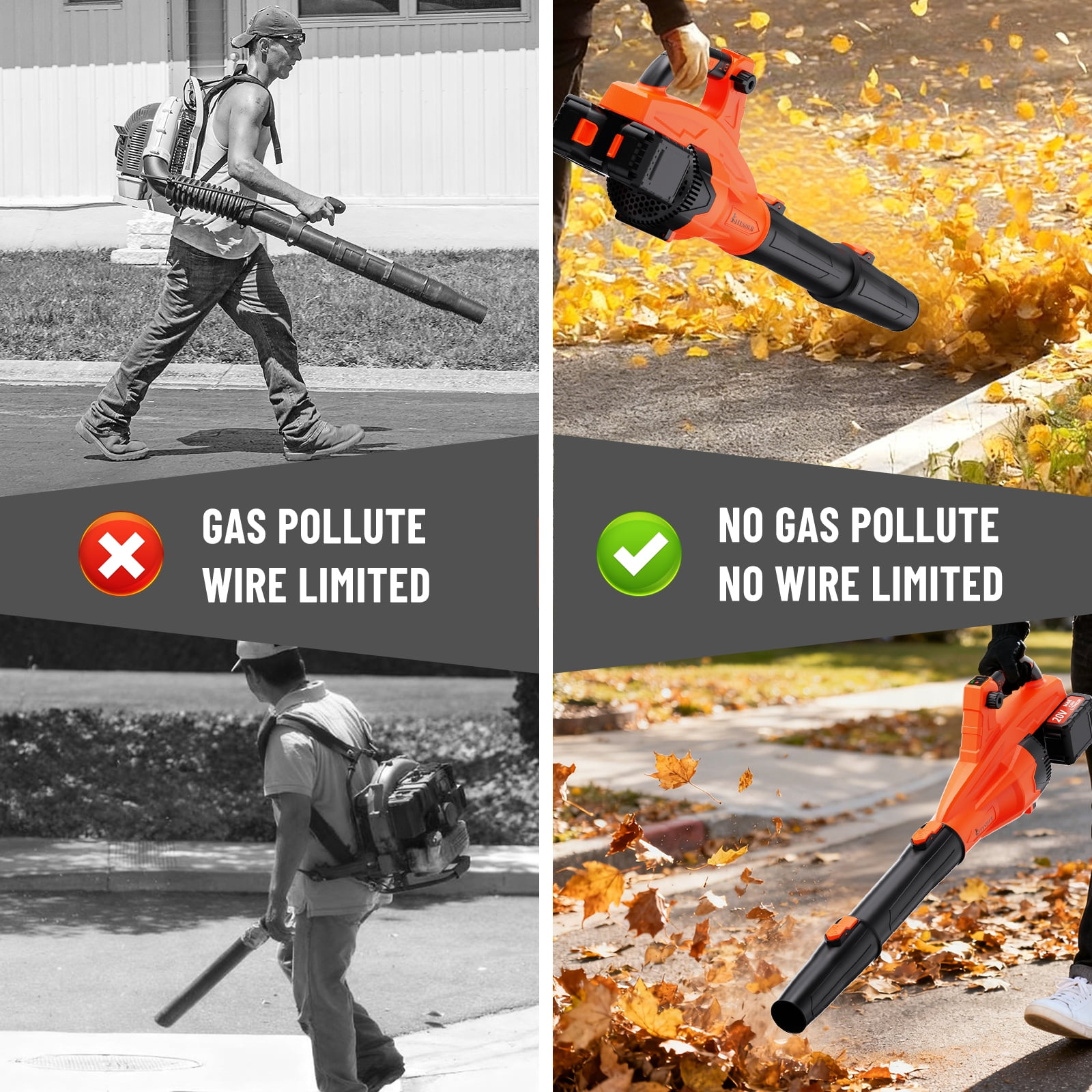 High Power Cordless Leaf Blower with Battery, 580CFM/160MPH, Extension Nozzle, Lightweight Portable for Lawn Yard Snow Pet Hair, Ideal Christmas Gift, Local Warehouse Shipping