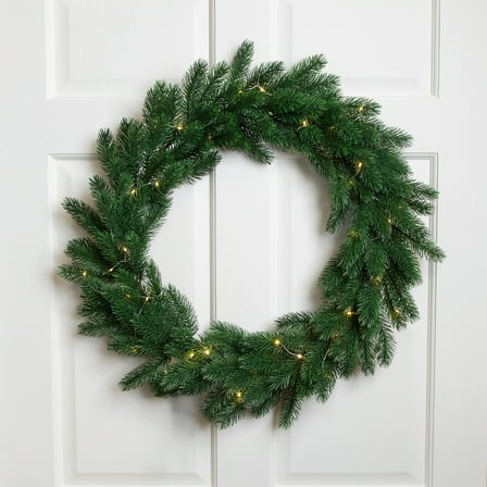 Northlight Pre-Lit Battery Operated Lush Pine Artificial Christmas Wreath - 24" - Clear Lights