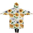 thumbnail image 2 of Oversized Wearable Blanket Hoodie,White Butterfly Sunflower Pattern Sherpa Blanket Hoodie with Super Pockets,Super Warm Fuzzy Pullover for Women & Men, 2 of 6