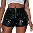 thumbnail image 2 of Haoxianjian Women's Sequin Sparkling Elastic High Waist A Line Party Concert Shorts Glitter Party Club Hot Shorts, 2 of 7