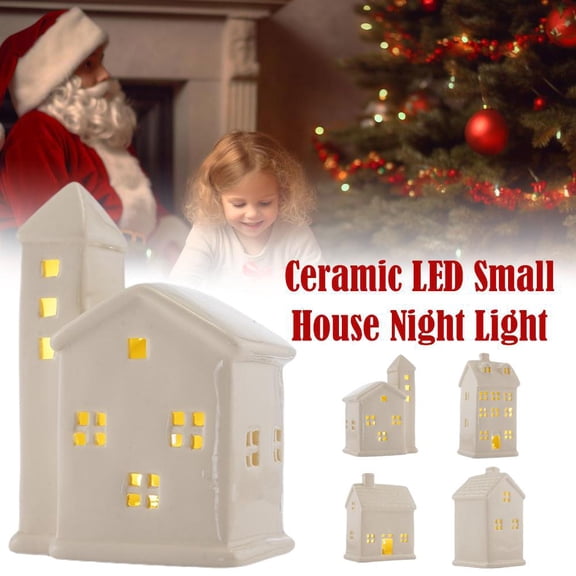 NOVELAR Miniature Ceramic Christmas Village Houses with Built-in LED Lights, 3.5 to 5.5 inches, Add Rustic Charm to Your Holiday Decor, Perfect for Creating a Snowy Christmas Eve Scene