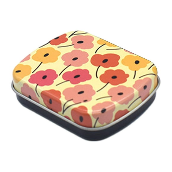 Lipstore Small Tin Box Metal Hinged Tin Box with Lid Storage Case Storage Container Empty Yellow Flower