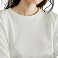 thumbnail image 3 of Wassery Women Cotton T-shirt Long Sleeve Crew Neck Close-Fitting Top Solid Color Fall Tee Streetwear for Casual Daily, 3 of 5