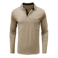 thumbnail image 4 of Huresd Mens Fashion Polo Shirts Cotton Classic Long Sleeve Thermal Button Shirt With Pocket Beige XL, 4 of 5
