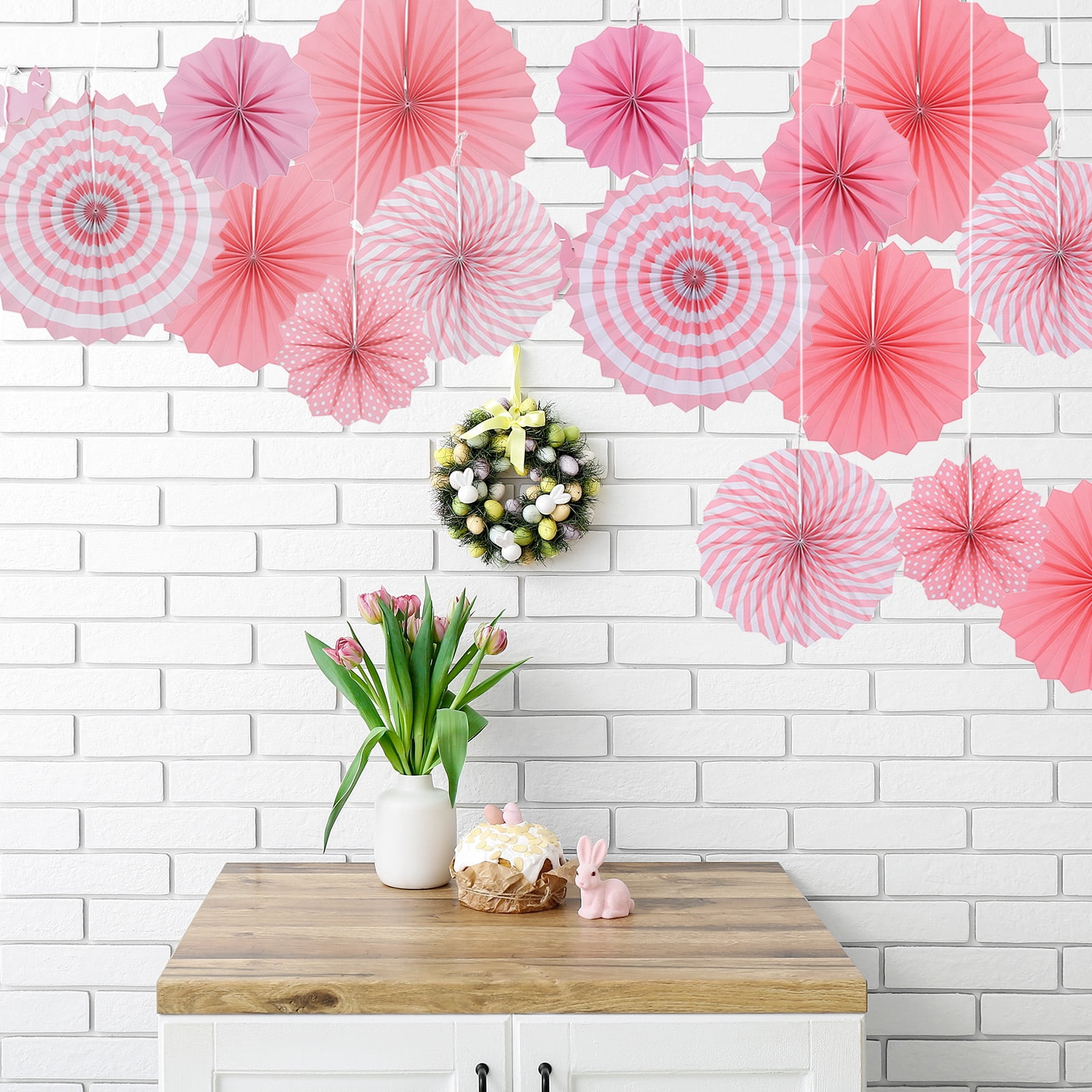 Unique Bargains Round Pattern Garlands Decoration Hanging Paper Fans Set Yellow