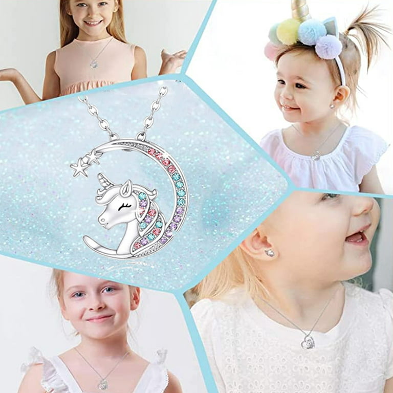 Unicorn Necklace for Girls Crystal Heart Pendant Necklaces Unicorn Jewelry  Gifts for Teens Girls Daughter Granddaughter Niece Birthday Christmas-Moon  Star 