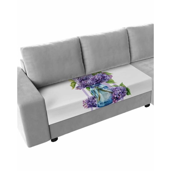 Purple Hydrangeas Couch Cushion Covers Stretch, Washable Sofa Seat Covers Individual Seat Cushion Sofa Slipcovers Farmhouse Purple Stripe Linen Couch Cover Furniture Protector M-1PCS